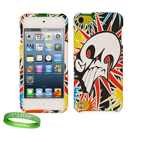 8903928889141 - APPLE IPOD TOUCH 5 HARD CASE ITOUCH 5TH GENERATION, WITH UNIQUE AND EXCLUSIVE COMIC BOOK SKULL POW DESIGN NEWEST MODEL + VANGODDY BRAND LIVE LAUGH LOVE WRIST BAND