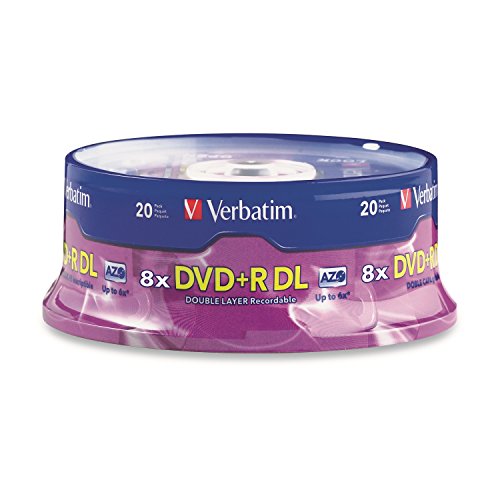 0890552752690 - VERBATIM DVD+R DL AZO 8.5 GB 8X-10X BRANDED DOUBLE LAYER RECORDABLE DISC, 20-DISC SPINDLE 95310