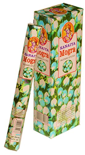 8906002651177 - ARABIAN JASMINE FLOWER (MOGRA) INCENSE STICKS FROM INDIA - MADE FROM NATURAL SCENTED OIL - GREAT FOR YOGA, MEDITATION, PRAYER, HOME FRAGRANCE, AND AS AIR PURIFIER - KANAIYA BRAND BY TIKKALIFE