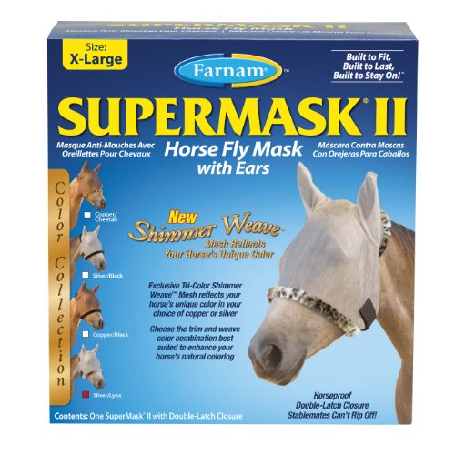 0890722538086 - FARNAM SUPERMASK II FLY CONTROL MASK WITH EARS FOR HORSES, X-LARGE, SILVER MESH WITH LYNX TRIM