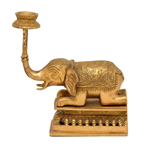 8907534075066 - ELEPHANT STYLE BRASS METAL OIL LAMP HOLDER FOR PUJA HOME DECOR