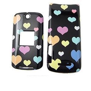 8909385094128 - MOTOROLA K1 MULTI HEARTS ON BLACK HARD PROTECTOR COVER CASE / SNAP ON PERFECT FIT CASE
