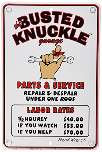 0892095000818 - BUSTED KNUCKLE GARAGE BKG-81 12 X 8 MECHANIC'S LABOR RATE SIGN