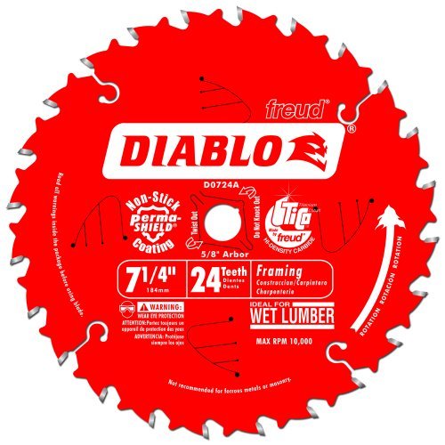 0008925019091 - FREUD D0724A DIABLO 7-1/4-INCH 24 TOOTH ATB FRAMING SAW BLADE WITH 5/8-INCH AND DIAMOND KNOCKOUT ARBOR