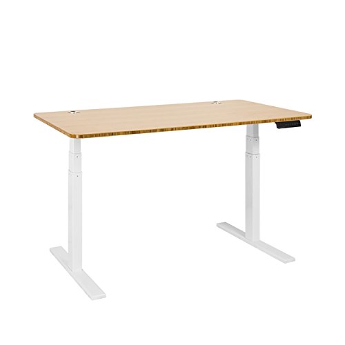8935083293631 - AUTONOMOUS A1-A9-2021 PREMIUM DUAL MOTOR ELECTRIC STANDING DESK, GLOSSY TABLE TOP, 26-52 HEIGHT, 40-73 LENGTH RANGE FRAME, 300 LBS LIFTING CAPACITY, MEDIUM, WHITE-BAMBOO