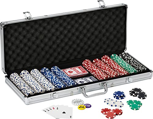 8935104711168 - FAT CAT 11.5 GRAM TEXAS HOLD 'EM POKER CHIP SET WITH 500 STRIPED DICE CHIPS