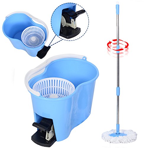 8942856045397 - MICROFIBER SPINNING MOP EASY FLOOR CLEANING W/BUCKET 2 HEADS 360 ROTATING HEAD WASHABLE MICRO FIBER FABRIC MOP BLUE STAINLESS STEEL HANDLE BRAND NEW