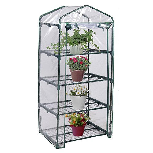8942856046523 - 4 SHELVES GREEN HOUSE PORTABLE MINI OUTDOOR GREEN HOUSE BRAND NEW GARDEN RUST RESISTANT TRANSPARENT PLASTIC COVERING EASY TO SET UP BRAND NEW