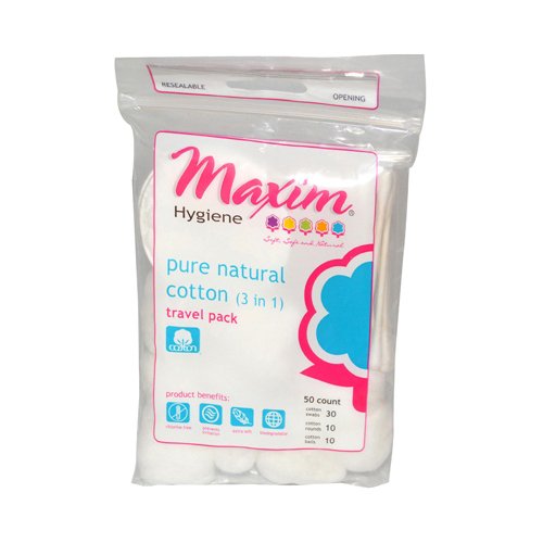 0895199001347 - MAXIM HYGIENE 3 IN 1 PURE TRAVEL PACK - COTTON SWABS, ROUNDS, AND BALLS - 50 COU