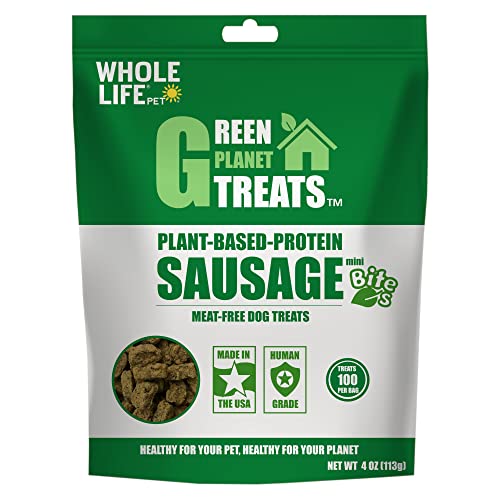 0895777000946 - WHOLE LIFE PET PRODUCTS GREEN PLANET PLANT-BASED PROTEIN MINI SAUSAGE DOG TREATS 4 OUNCE