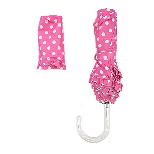 0895970002662 - LIGHT WEIGHT FOLDABLE FOLDING COMPACT UMBRELLA WITH RUFFLE N' DOTS (BABY PINK DOTS)