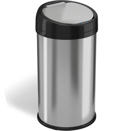 0897112000444 - ITOUCHLESS 13-GALLON ROUND EXTRA-WIDE STAINLESS STEEL AUTOMATIC TOUCHLESS TRASH CAN, IT13RS