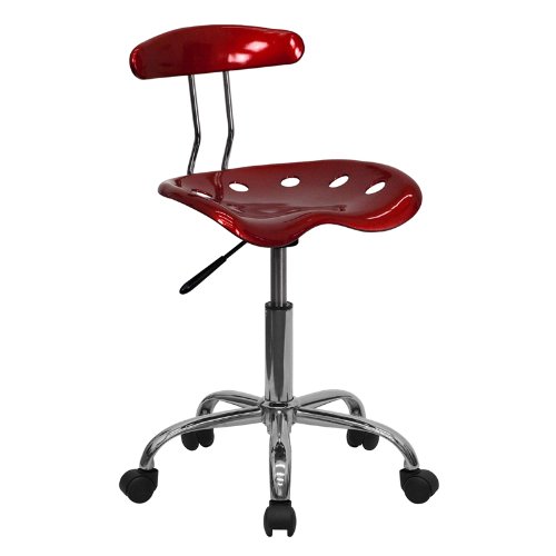 0897786333367 - FLASH FURNITURE LF-214-WINERED-GG VIBRANT WINE RED AND CHROME COMPUTER TASK CHAIR WITH TRACTOR SEAT