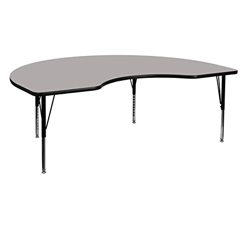 0897786337303 - FLASH FURNITURE 48''W X 72''L KIDNEY SHAPED ACTIVITY TABLE WITH 1.25'' THICK HIGH PRESSURE GREY LAMINATE TOP AND HEIGHT ADJUSTABLE PRE-SCHOOL LEGS
