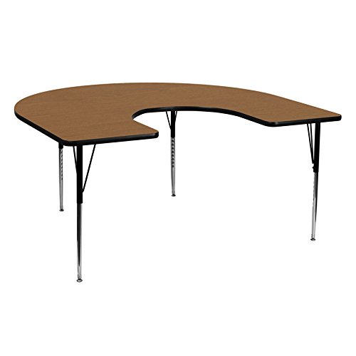 0897786383416 - FLASH FURNITURE 60''W X 66''L HORSESHOE ACTIVITY TABLE WITH OAK THERMAL FUSED LAMINATE TOP AND STANDARD HEIGHT ADJUSTABLE LEGS