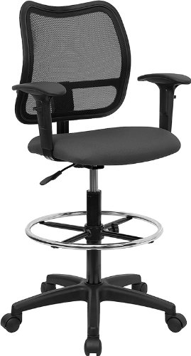 0897786541977 - FLASH FURNITURE WL-A277-GY-AD-GG MID-BACK MESH DRAFTING STOOL WITH GRAY FABRIC SEAT/ARMS