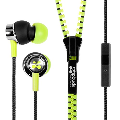 0898038002604 - ZIPBUDS PRO MIC NEVER TANGLE ZIPPER EARBUDS WITH NOISE CANCELING MIC/REMOTE, NEON YELLOW