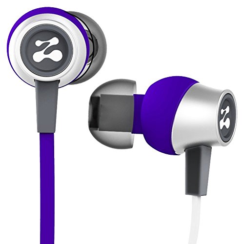 0898038002727 - ZIPBUDS SLIDE SPORT EARBUDS WITH MIC (MOST DURABLE, TANGLE-FREE, WORKOUT IN-EAR HEADPHONES) - GUARANTEED FOR LIFE - (WHITE & PURPLE)