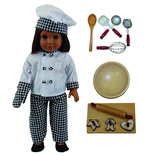 0898100001528 - CHEF OUTFIT, 11PC KITCHEN TOOL & COOKIE BAKING SET, FITS 18 AMERICAN GIRL® DOL