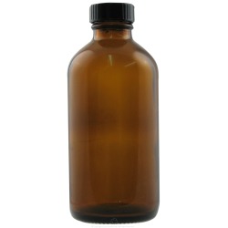 0089836029935 - AMBER GLASS ROUND BOTTLE WITH BLACK CAP