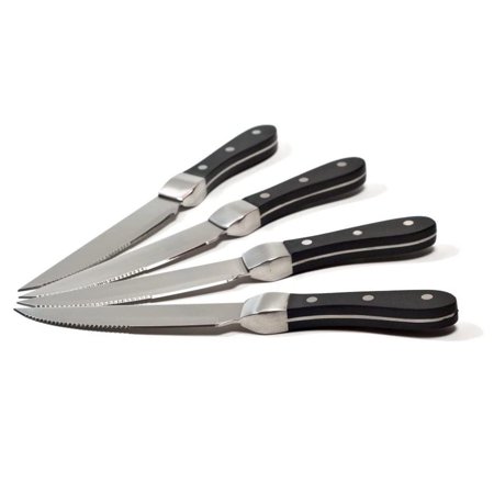 0898495002636 - KNORK STEAK KNIVES WITH HANDLE (SET OF 4), SILVER/BLACK