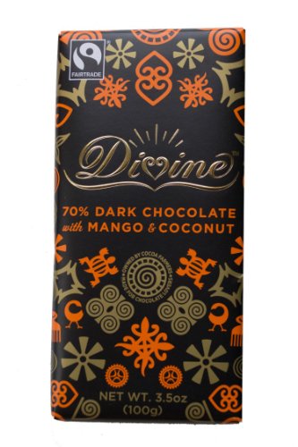 0898596001446 - DIVINE CHOCOLATE 70% DARK CHOCOLATE WITH MANGO AND COCONUT BAR, 3.5 OUNCE