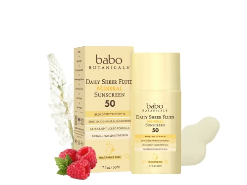 0899248011769 - BABO BOTANICALS DAILY SHEER FLUID MINERAL SUNSCREEN LOTION SPF 50 WITH NON-NANO ZINC OXIDE - SUITABLE FOR ALL AGES & SENSITIVE SKIN - FRAGRANCE FREE, LIGHTWEIGHT & NON-GREASY - 1.7 FL. OZ.