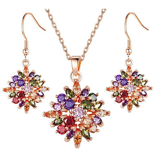 8993799363314 - MORENITORJEWELRY SET 18K GOLD PLATED CZ CUBIC ZIRCONIA ICE FLOWER STUD EARRING PENDANT NECKLACE FOR WOMEN WEDDING GIRLS GIFT.