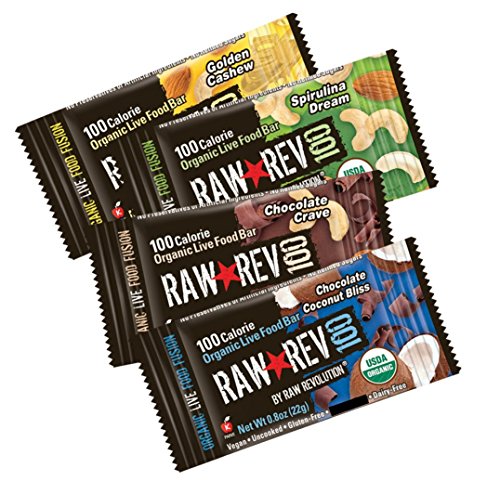 0899587000585 - RAW REV 100, 4-FLAVOR VARIETY PACK, 100 CALORIE ORGANIC LIVE FOOD BAR, 0.8-OUNCE BARS (PACK OF 24)