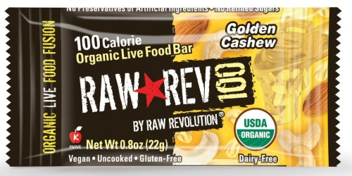 0899587000813 - RAW REVOLUTION RAW REV 100 GOLDEN CASHEW 100 CALORIE ORGANIC LIVE FOOD BAR, 0.8 OUNCE (PACK OF 20)