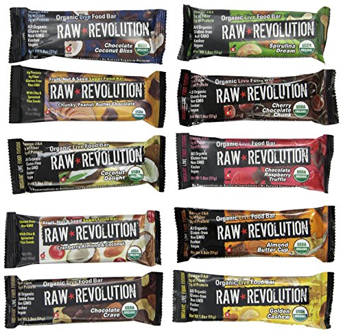 0899587000943 - RAW REVOLUTION NEW 10 FLAVOR VARIETY PACK WITH CHUNKY PEANUT BUTTER CHOCOLATE AND CRANBERRY ALMOND AND COCONUT, 10 COUNT