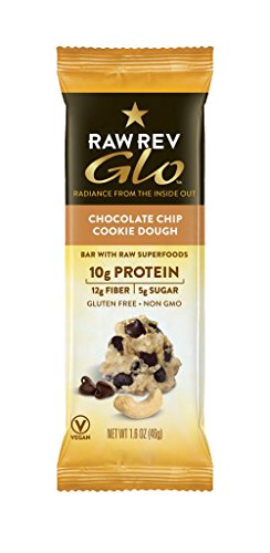 0899587003227 - RAW REV GLO 12 PACK CASE - CHOCOLATE CHIP COOKIE DOUGH BARS WITH RAW SUPERFOODS. HIGH PROTEIN (PLANT BASED), HIGH FIBER, LOW SUGAR (SWEETENED WITH IMO), ORGANIC INGREDIENTS, GLUTEN FREE, NON GMO