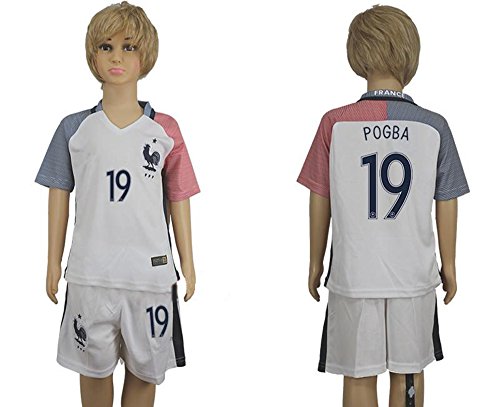 8997243437583 - 2016 POPULAR 2017 FRANCE 19 PAUL POGBA AWAY FOR CHILDREN KID YOUTH FOOTBALL SOCCER JERSEY IN WHITE