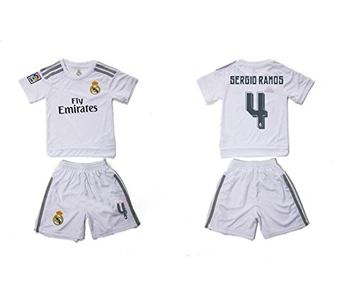 8997243437682 - 2016 POPULAR REAL MADRID CF 4 SERGIO RAMOS HOME SOCCER JERSEY FOR CHILDREN KID YOUTH IN WHITE
