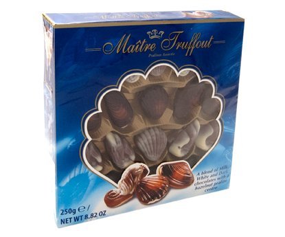 9002859057236 - BELGIAN PRALINES SEASHELLS **BLUE** IN A 250G PACK FROM MAÎTRE TRUFFOUT