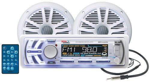 0900309337077 - BOSS AUDIO MCK1440W.6 MARINE PACKAGE INCLUDES MR1440U SINGLE-DIN MARINE AM/FM CD RECEIVER WITH DETACHABLE FACE, ONE PAIR 6.5 INCH MR6W MARINE SPEAKERS, MRANT10 ANTENNA