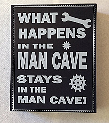 0090058745756 - MAN CAVE WALL ART WITH TOOLS ON THE SIDES WHAT HAPPENS SAYING
