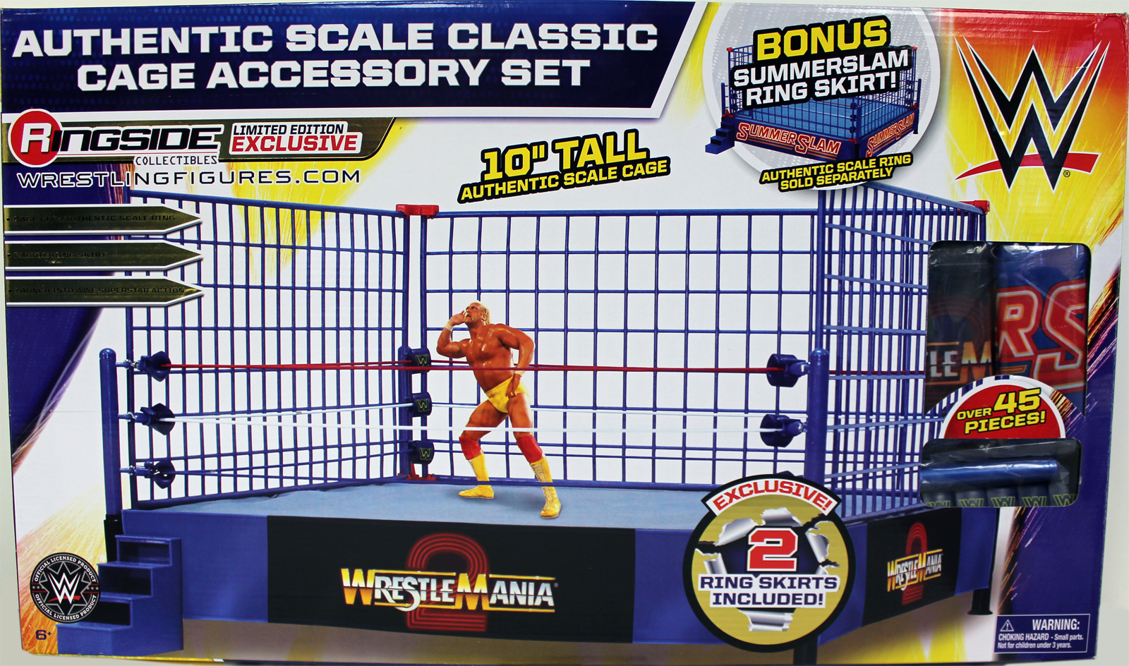 0090125254143 - WWE CLASSIC BLUE STEEL CAGE PLAYSET W/ 2 RING SKIRTS - RINGSIDE COLLECTIBLES EXCLUSIVE TOY WRESTLING ACTION FIGURE PLAYSET