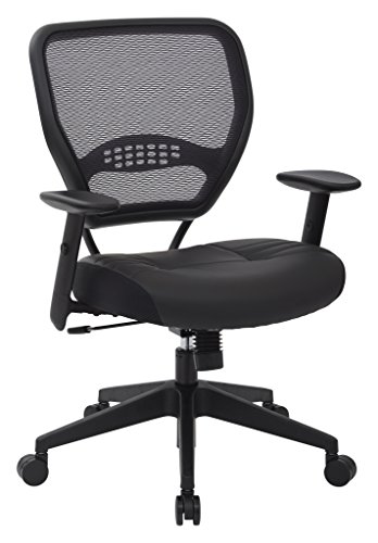 0090234024927 - SPACE SEATING PROFESSIONAL AIRGRID DARK BACK AND PADDED BLACK ECO LEATHER SEAT, 2-TO-1 SYNCHRO TILT CONTROL, ADJUSTABLE ARMS AND TILT TENSION WITH NYLON BASE MANAGERS CHAIR