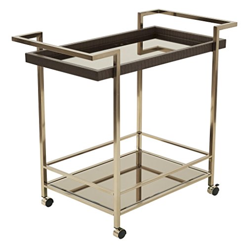 0090234292265 - OFFICE STAR ISABELLA WINE CART WITH BRONZE GLASS TOP IN CHAMPAGNE METAL FRAME