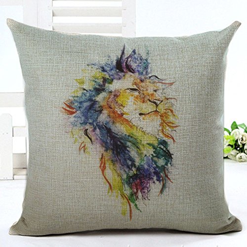 9035827563149 - WATERCOLOR LION ART THEME HOME CUSHION COVER 18 X 18 (ONE SIDE)-BY MY STAR MARKET