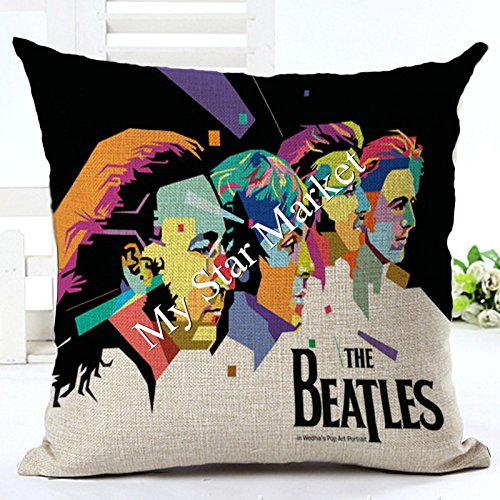 9035827564191 - COMFORTABLE COTTON LINEN PILLOW COVER 18 X 18 (ONE SIDE) WITH THE BEATLES DESIGN-BY MY STAR MARKET