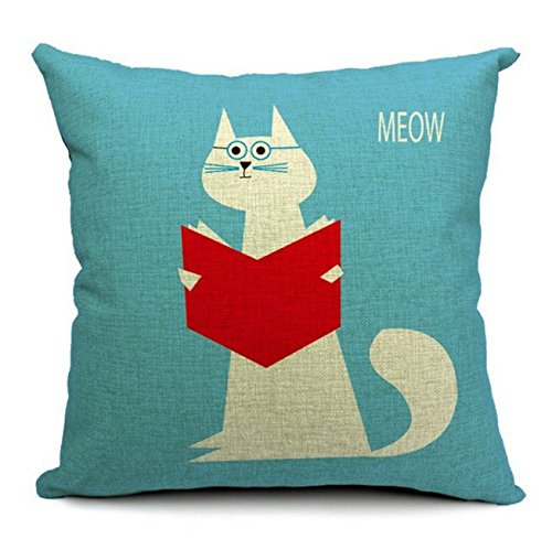 9035827564788 - FASHIONABLE COTTON LINEN PILLOWCASE 18 X 18 (ONE SIDE) WITH MEOW CAT DESIGN-BY MY STAR MARKET