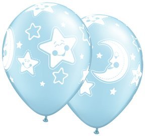0090962344120 - PEARL BLUE BABY BOY MOON AND STAR LATEX HELIUM QUALITY BALLOONS SHOWER PARTY