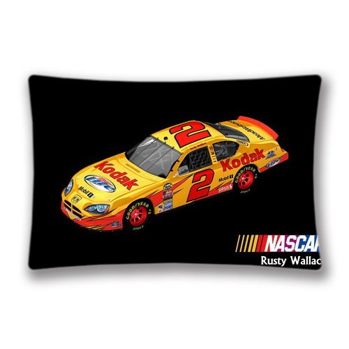 9096549882031 - NASCAR LOGO PRINTED RECTANGLE PILLOW COVER RUSTY WALLACE ZIPPERED PILLOWCASE CAR AUTO RACING THEMED -20X30 INCHES TWO SIDES PATTERN