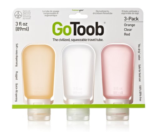 0091037159250 - GOTOOB 3 OUNCE 3 PACK TRAVEL BOTTLE LARGE, CLEAR/ORANGE/RED,