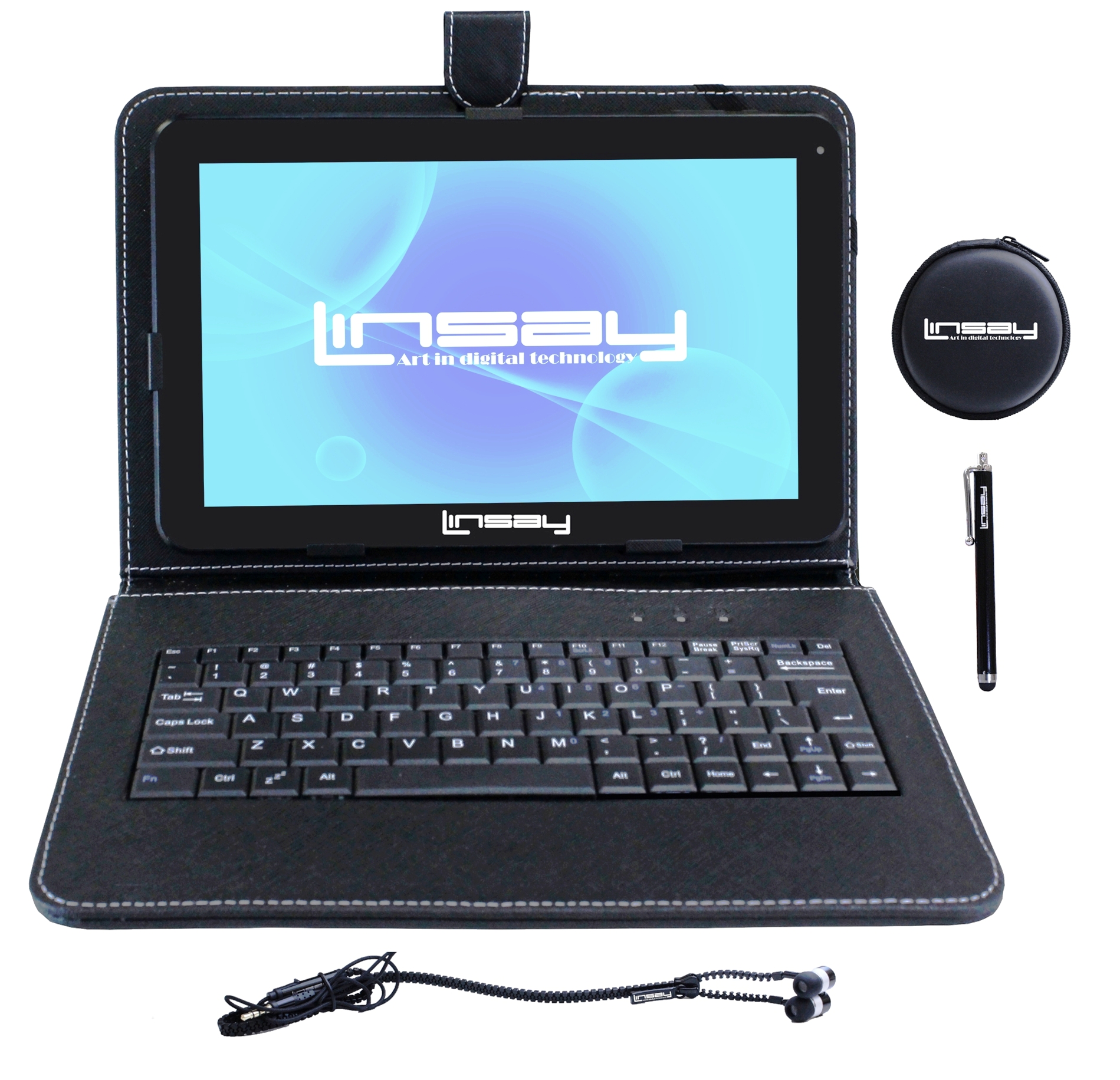 0091037746153 - 10.1 NEW QUAD CORE W BLACK LEATHER KEYBOARD ANDROID 1024X600 HD TABLET BUNDLE