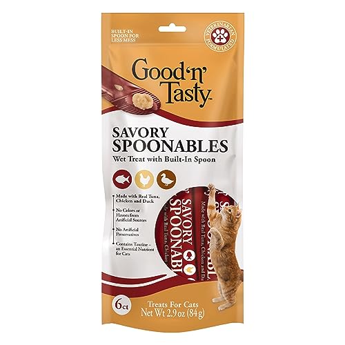 0091093947785 - GOOD ‘N’ TASTY SAVORY SPOONABLES WITH REAL TUNA, CHICKEN & DUCK, 6 COUNT TUBE, TRIPLE FLAVOR SQUEEZABLE LICKABLE WET TREATS FOR CATS WITH BUILT-IN SPOON FOR LESS MESS