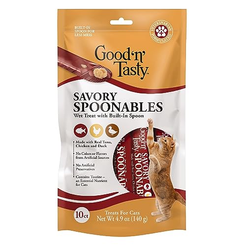 0091093947792 - GOOD ‘N’ TASTY SAVORY SPOONABLES WITH REAL TUNA, CHICKEN & DUCK, 10 COUNT TUBE, TRIPLE FLAVOR SQUEEZABLE LICKABLE WET TREATS FOR CATS WITH BUILT-IN SPOON FOR LESS MESS