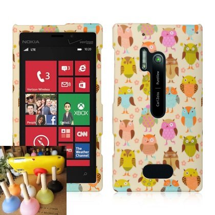 0091131364147 - FOR NOKIA LUMIA 928 CTYSTAL RUBBER CASE FANCY OWL WITH FREE TOILET STAND
